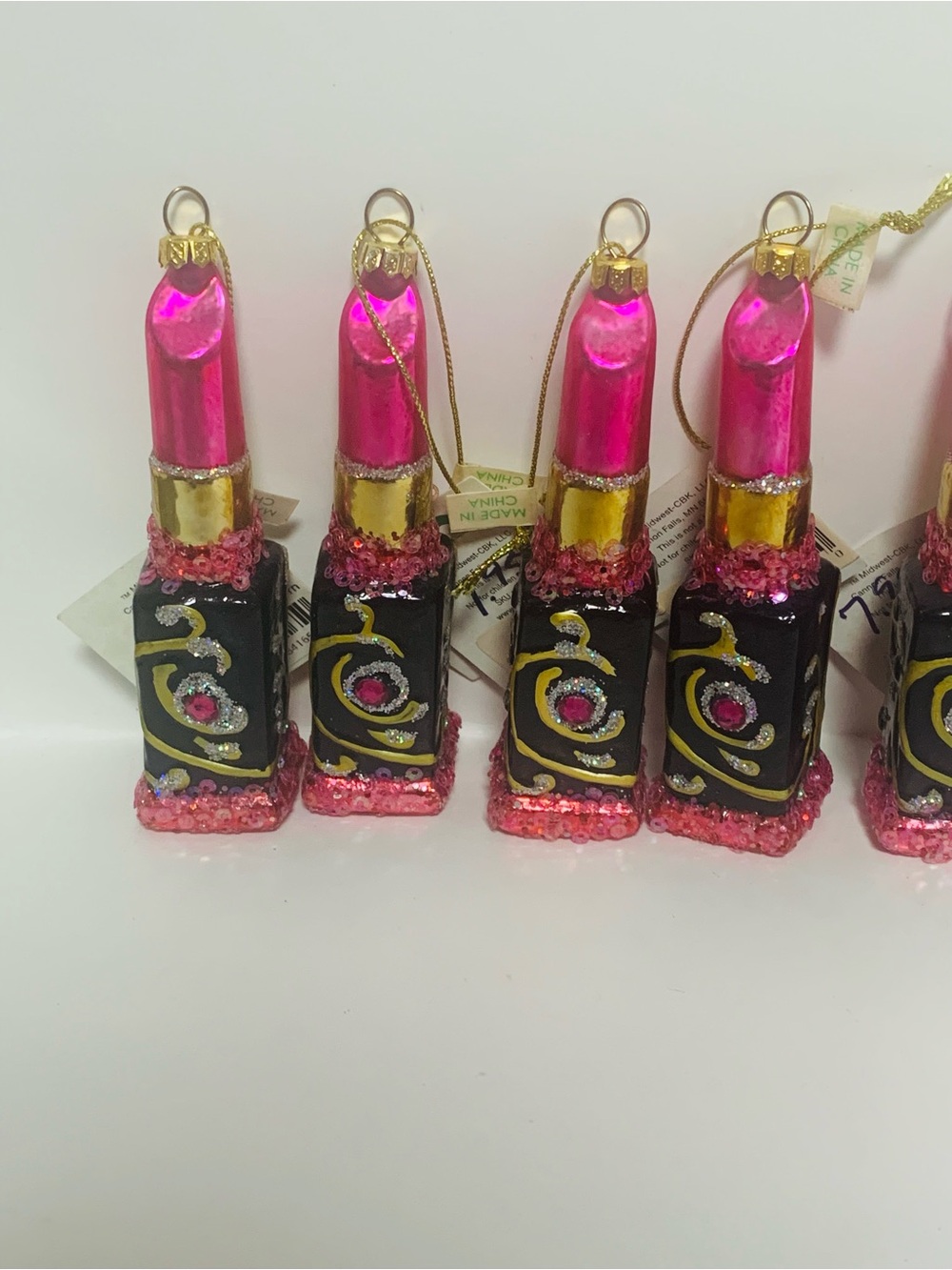 Lipstick Glass Christmas Ornament x6